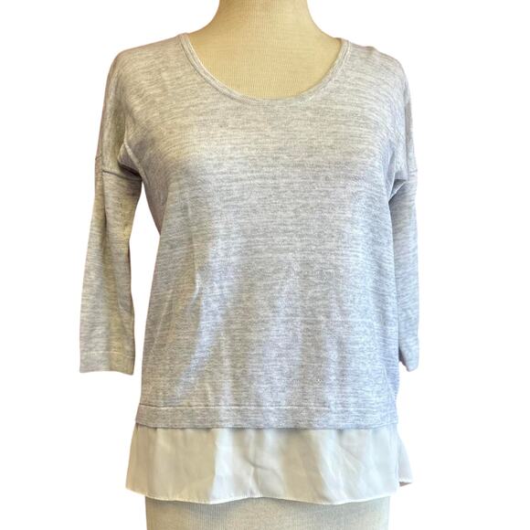 Womens Sweater Size Small Gray Layered Attached Undershirt Preppy Modest Classic - Picture 1 of 8
